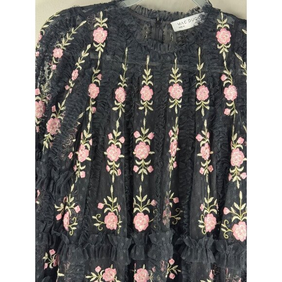 NWT Mac Duggal 8031 Black Embroidered Long Flare Sleeve A-Line Mini Dress Size 4 - Picture 6 of 7